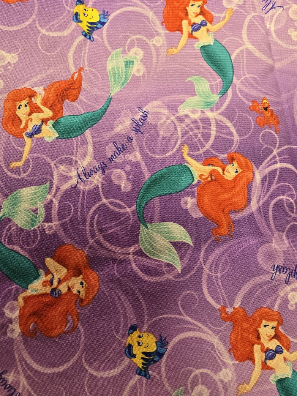 Disney Ariel Always Make a Splash Purple Ombre Cotton Fabric 2 Yards 20"